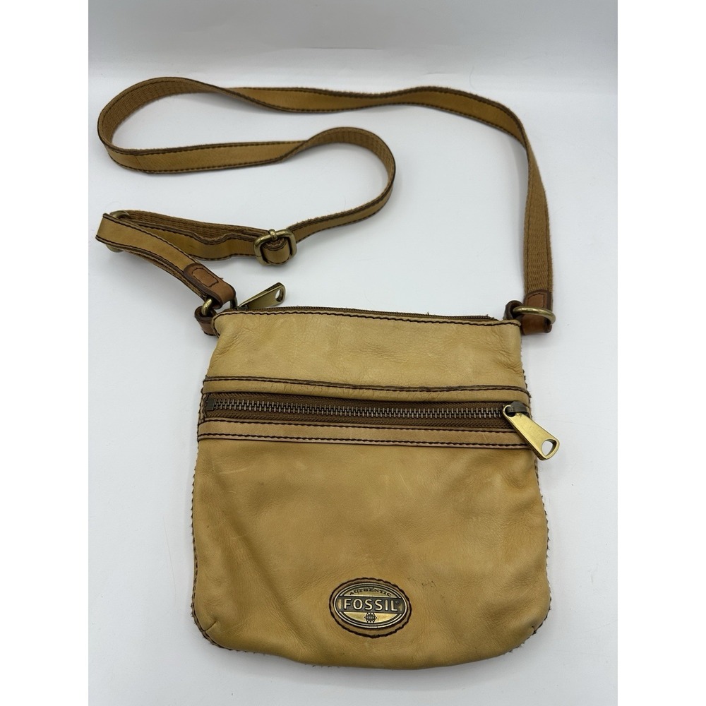 Fossil Mini Explorer Crossbody Bag Tan Mustard Yellow Leather Small Purse